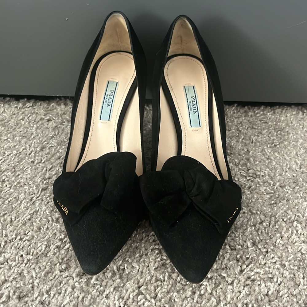 Prada Suede Heels with Bow Detail